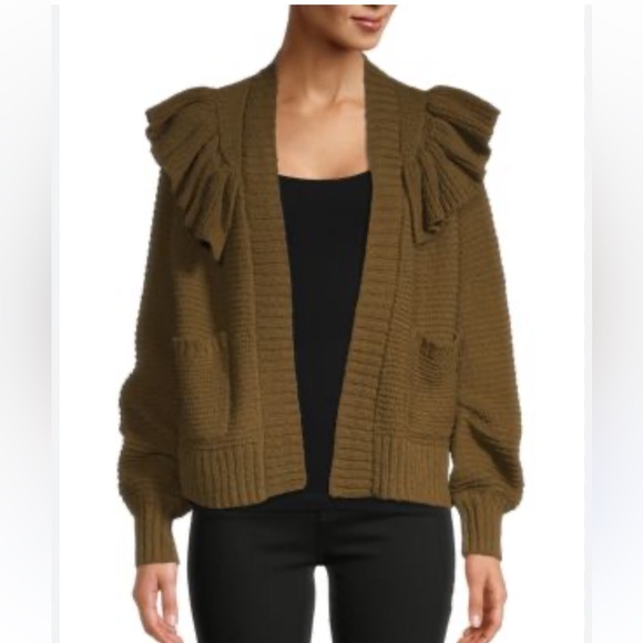 Madewell Size Small Olive Green Ruffled Women's Sweater - Picture 1 of 7